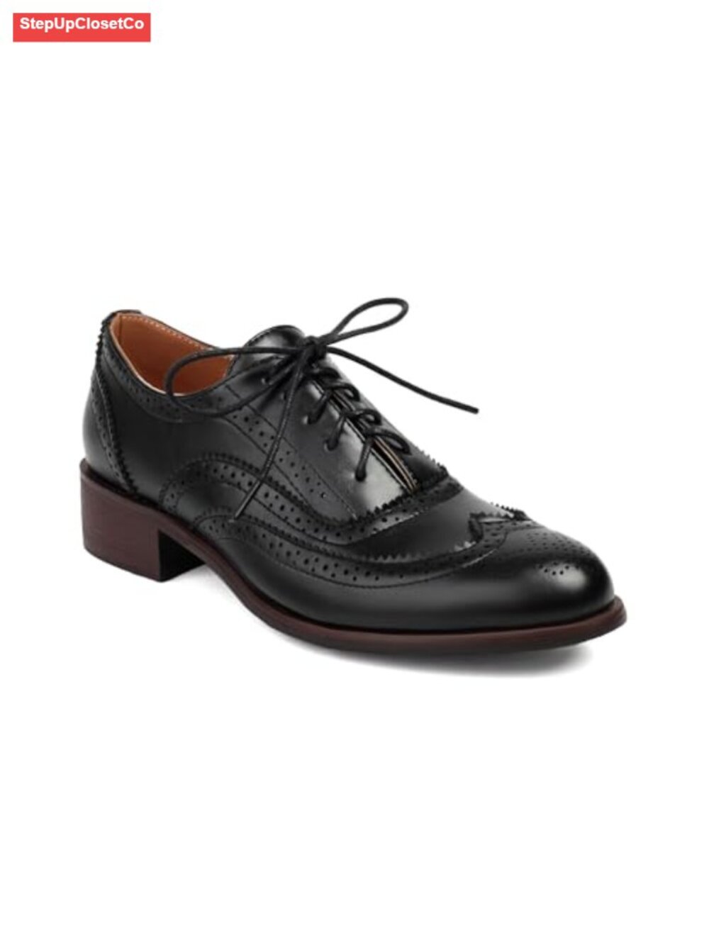 Lace-Up Wingtip Oxford Shoes Faux Leather Cutout Brogues Women